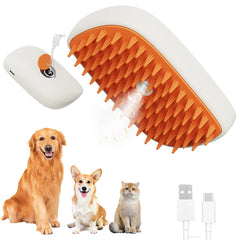 USB Rechargeable Pets Steam Brush, Comb Massager and Grooming Tool with retractable handle